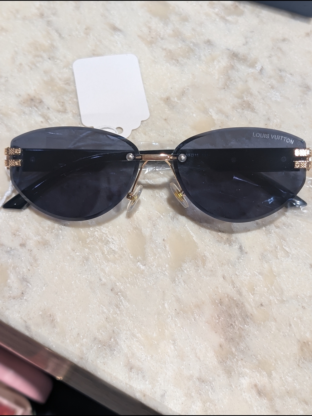 Luxury Inspired Black Rimless Sunglasses with Gold Accents
